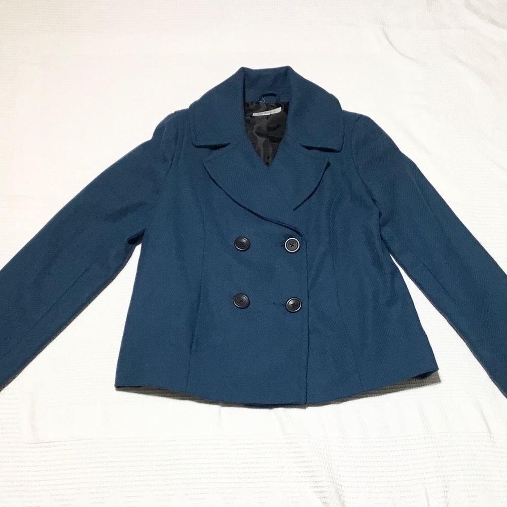 NWT Merona Size L Teal Peacoat Jacket Wool Blend Pea Coat Brand New!